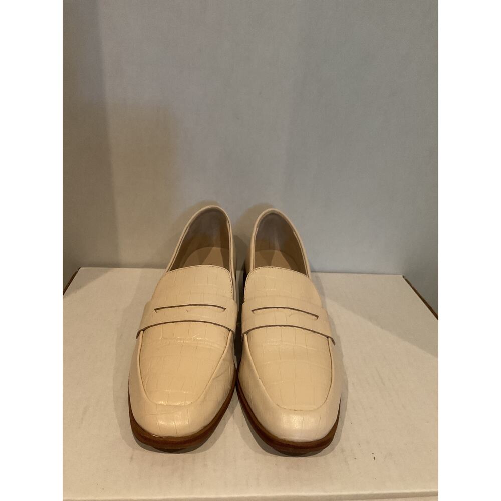 42 Gold - Yasmeen - Leather Croc Embossed Penny Loafers - Cream - 6.5 / 37